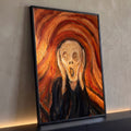 Quadro Decorativo Grande Grito de Edvard para Sala Laranja | quadros decorativos para sala | figura gritando em pinceladas texturizadas de laranja, vermelho e marrom | Porao dos Quadros