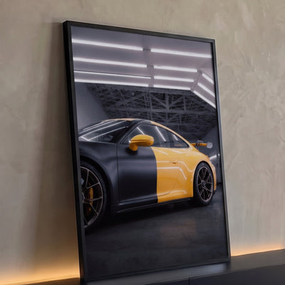 Quadro Decorativo Grande Porsche Bicolor para Sala Amarelo