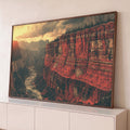Quadro Decorativo Cânion Vermelho com Rio ao Pôr do Sol | quadros decorativos para sala | cânion de rocha vermelha com rio sinuoso e céu dramático ao pôr do sol | Porao dos Quadros