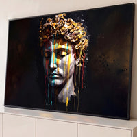 Quadro Decorativo Grande Busto Grego Pintado para Sala Preto - Borda Infinita / 65x100cm