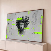 Quadro Decorativo Grande Medusa com Olhos para Sala Cinza - Borda Infinita / 65x100cm