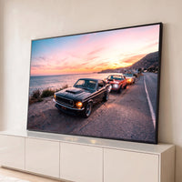 Quadro Decorativo Grande Mustangs na Orla para Sala Laranja - Borda Infinita / 65x100cm