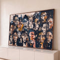 Quadro Decorativo Grande Multidão de Rostos Preto para Sala | quadros decorativos para sala | multidão de rostos humanos pintados em estilo expressionista com tons azuis e pretos | Porao dos Quadros