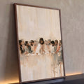 Santa Ceia em pintura suave bege com Jesus segurando o cálice entre os apóstolos, quadro decorativo