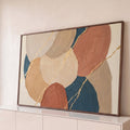 Abstrato texturizado bege, terracota e azul petróleo com linhas em folha de ouro, quadro decorativo