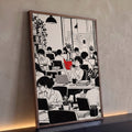 Quadro Decorativo Grande Escritório para Escritório Preto | quadros decorativos para sala | ilustração em preto e branco de escritório lotado com destaque em livro vermelho | Porao dos Quadros