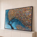 Quadro Decorativo Árvore em Turbilhão Azul e Dourado | quadros decorativos para sala | árvore preta em meio a turbilhão de linhas azuis e douradas | Porao dos Quadros