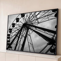 Quadro Decorativo Grande Roda Nuvem para Sala Preto e Branco - Borda Infinita / 65x100cm