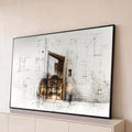 Quadro Decorativo Grande Fachada Moderna para Escritório | quadros decorativos para sala | fachada moderna de vidro e madeira sobreposta a esboço técnico arquitetônico | Porao dos Quadros