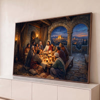 Quadro Decorativo Grande Santa Ceia Noturna para Sala Marrom - Borda Infinita / 65x100cm