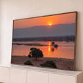 Quadro Decorativo Grande Pôr do Sol no Rio para Sala Laranja | quadros decorativos para sala | pôr do sol laranja refletido em rio com manada de impalas na margem arenosa | Porao dos Quadros