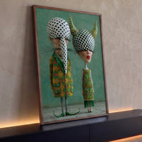 Quadro Decorativo Grande Dupla Surreal Poá para Sala Verde - Borda Infinita / 100x65cm