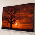Quadro Decorativo Grande Árvore Silhueta Laranja para Sala | quadros decorativos para sala | árvore sem folhas em silhueta contra céu laranja de pôr do sol | Porao dos Quadros