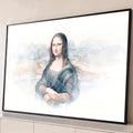 Quadro Decorativo Grande Mona Lisa Azul para Sala | quadros decorativos para sala | Mona Lisa em aquarela com fundo de montanhas azuis e bege | Porao dos Quadros
