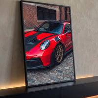 Quadro Decorativo Grande Porsche Bronze para Sala Vermelho - Borda Infinita / 100x65cm
