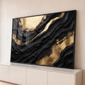 Quadro Decorativo Grande Textura Preta para Sala Preto | quadros decorativos para sala | textura preta em relevo com veios e respingos de tinta dourada metálica | Porao dos Quadros
