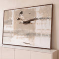 Quadro Decorativo Águia em Voo sobre Fundo Abstrato Bege | quadros decorativos para sala | águia em voo com asas abertas sobre fundo abstrato bege e cinza | Porao dos Quadros