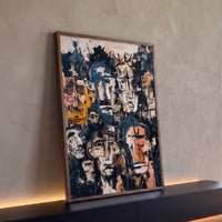 Quadro Decorativo Grande Multidão de Rostos para Sala Preto - Borda Infinita / 100x65cm