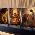 Quadro Decorativo Kit 3 Telas Jesus Cristo Dourado para Sala | quadros decorativos para sala | Jesus Cristo, Última Ceia e leão coroado em três painéis dourados | Porao dos Quadros