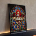 Quadro Decorativo Grande Vitral Santa para Sala Vermelho | quadros decorativos para sala | vitral gótico da Última Ceia com Jesus e doze apóstolos em cores vibrantes | Porao dos Quadros