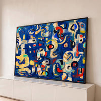 Quadro Decorativo Grande Abstrato Modernista para Sala Azul - Borda Infinita / 65x100cm
