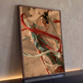 Quadro Decorativo Dançarina Oriental com Fitas ao Vento | quadros decorativos para sala | mulher em hanfu com fitas vermelhas e verde-água esvoaçando no deserto | Porao dos Quadros