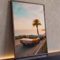 Quadro Decorativo Grande Carro Vintage Mar para Sala Laranja - Borda Infinita / 100x65cm