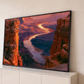 Quadro Decorativo Cânion e Rio Dourado ao Pôr do Sol | quadros decorativos para sala | cânion de rocha vermelha com rio dourado serpenteante ao pôr do sol | Porao dos Quadros