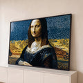 Quadro Decorativo Grande Mona Lisa em Mosaico para Sala Azul | quadros decorativos para sala | retrato de mulher em mosaico de azulejos azuis e dourados, estilo Mona Lisa | Porao dos Quadros