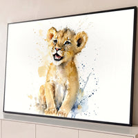 Quadro Decorativo Grande Leão Filhote para Quarto de Bebê - Borda Infinita / 65x100cm