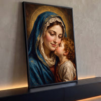 Quadro Decorativo Grande Menino Jesus Beijando para Sala - Borda Infinita / 100x65cm
