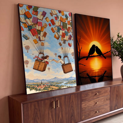 Quadro Decorativo Kit 2 Telas Balões de Livros para Sala