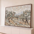 Quadro Decorativo Grande Olival de Van Gogh para Sala Bege | quadros decorativos para sala | olival com árvores retorcidas em tons bege e branco sob céu nublado | Porao dos Quadros