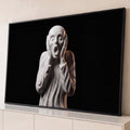 Quadro Decorativo Grande Escultura de Mármore para Sala | quadros decorativos para sala | escultura de mármore branco com mãos no rosto gritando sobre fundo preto | Porao dos Quadros