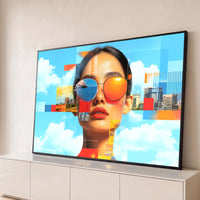 Quadro Decorativo Grande Mulher Pop Colagem para Sala Azul - Borda Infinita / 65x100cm