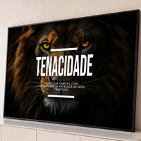 Quadro Decorativo Grande Leão com Frase para Escritório - Borda Infinita / 65x100cm
