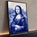 Quadro Decorativo Grande Mona Lisa em Azulejo para Sala Azul | quadros decorativos para sala | retrato feminino estilo Mona Lisa em tons de azul e branco, efeito azulejo | Porao dos Quadros