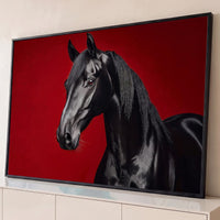 Quadro Decorativo Grande Cavalo em Perfil para Sala Vermelho - Borda Infinita / 65x100cm