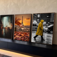 Quadro Decorativo Grande Cena Urbana para Sala Laranja - Borda Infinita / 65x40cm cada tela