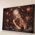 Quadro Decorativo Grande Biblioteca Espiral para Escritório | quadros decorativos para sala | biblioteca circular infinita com escada em espiral levando a claraboia azul | Porao dos Quadros