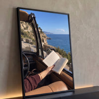 Quadro Decorativo Grande Carro Retrô Litoral para Sala Azul - Borda Infinita / 100x65cm