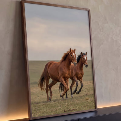 Quadro Decorativo Grande Dois Cavalos para Sala Marrom