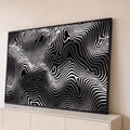 Quadro Decorativo Grande Ondas Abstratas para Sala Preto | quadros decorativos para sala | padrão abstrato de linhas onduladas preto e branco com efeito tridimensional | Porao dos Quadros