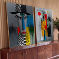 Quadro Decorativo Grande Rostos Cubistas para Sala Preto | quadros decorativos para sala | dois rostos abstratos cubistas com cores vivas e formas geométricas | Porao dos Quadros
