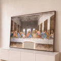 Quadro Decorativo Grande Santa Ceia Sala para Sala Marrom | quadros decorativos para sala | afresco clássico de treze homens sentados a uma longa mesa em salão renascentista | Porao dos Quadros