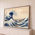 Quadro Decorativo Grande tela de pinturas Azul para Sala | quadros decorativos para sala | grande onda azul com espuma branca sobre barcos e Monte Fuji ao fundo | Porao dos Quadros