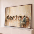 Quadro Decorativo Grande Última Ceia Aquarela para Sala Bege | quadros decorativos para sala | pintura em aquarela da Última Ceia com Jesus e os apóstolos à mesa | Porao dos Quadros
