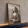 Quadro Decorativo Grande Mona Lisa para Sala Bege | quadros decorativos para sala | Mona Lisa esculpida em relevo de pedra com textura rachada em tons bege | Porao dos Quadros