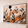 Quadro Decorativo Grande Flores Pretas para Sala Preto | quadros decorativos para sala | flores pretas e pêssego estilizadas sobre colinas abstratas em laranja e bege | Porao dos Quadros