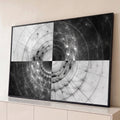 Quadro Decorativo Grande Túnel Geométrico Preto para Sala | quadros decorativos para sala | túnel geométrico abstrato com anéis concêntricos em preto, branco e cinza | Porao dos Quadros
